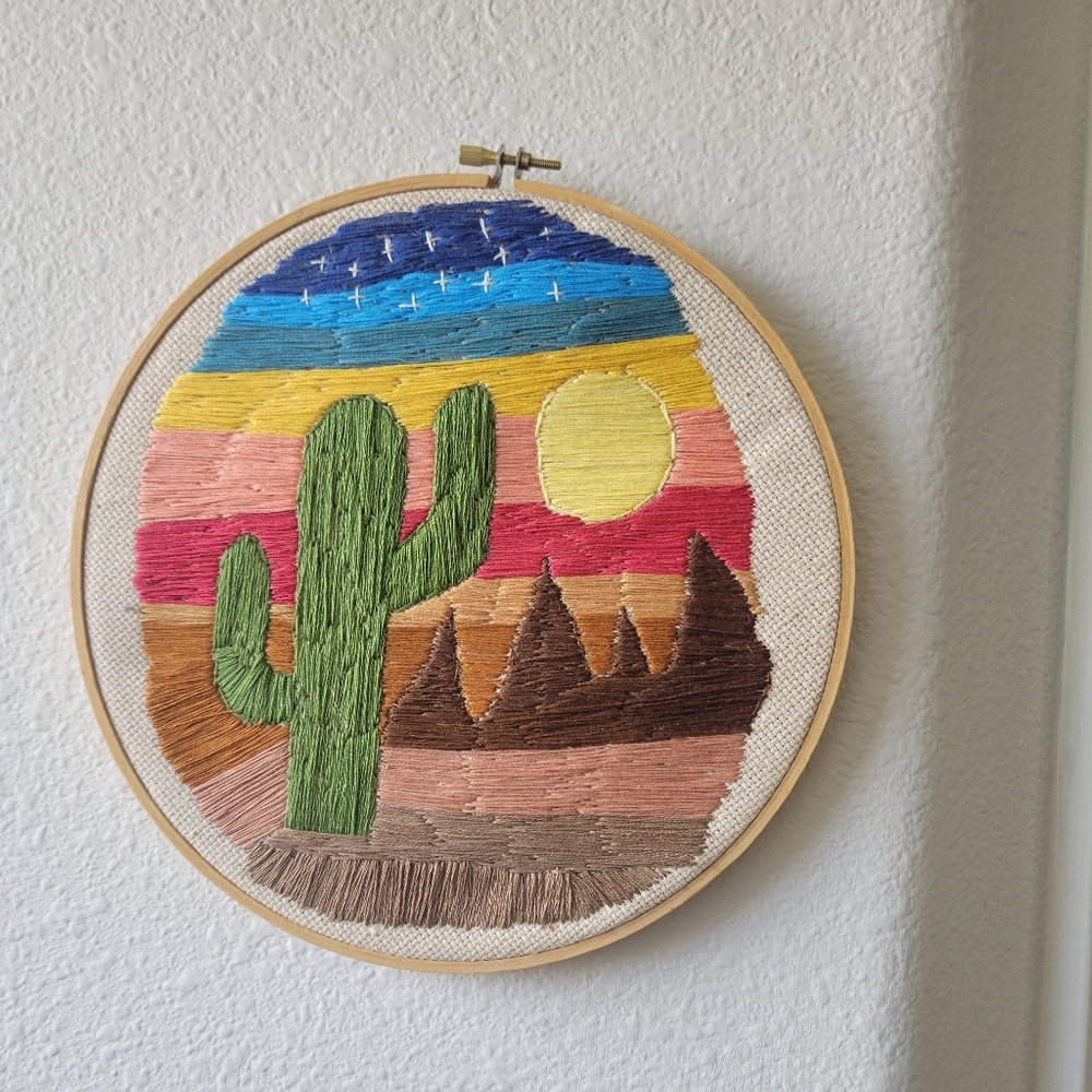Colorful Cactus Embroidery Hoop Art